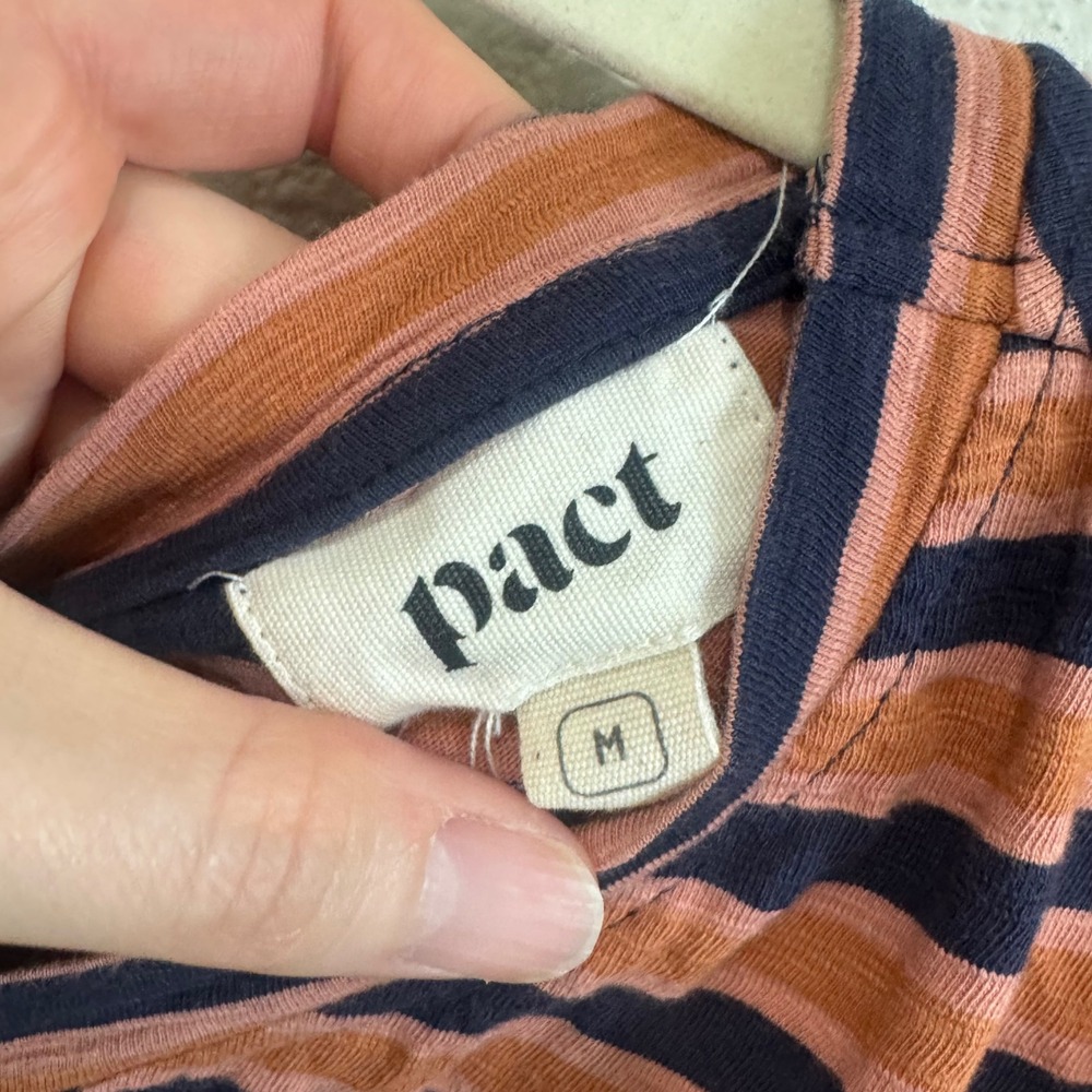 Pact Organic Cotton Striped Long Sleeve Twist Back Top Navy Orange Womens Medium - Picture 3 of 9